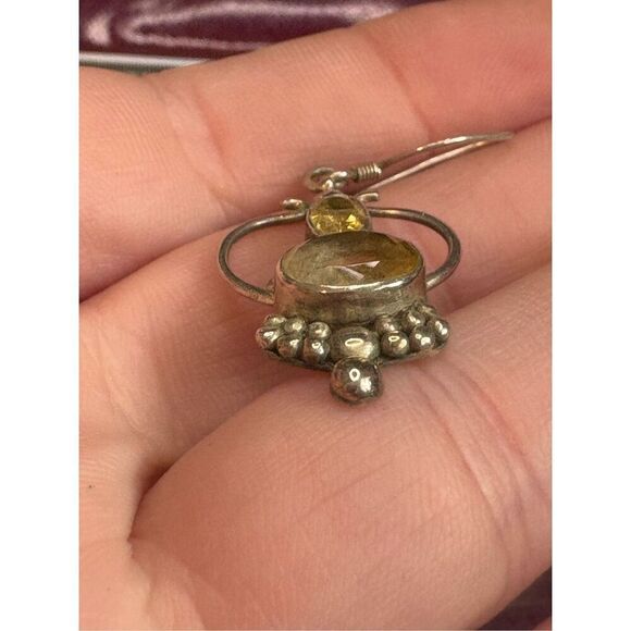 Vintage Yellow CITRINE Dangle / Drop Earrings in 925 Sterling Silver - Picture 8 of 10